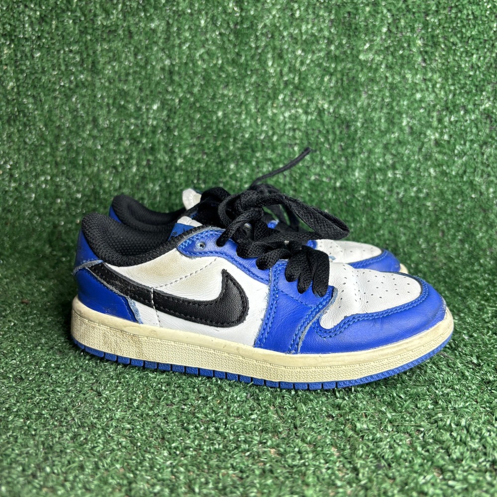 Air Jordan 1 Retro Low OG Leather Sneakers Game Royal White Black Kids Size 11C